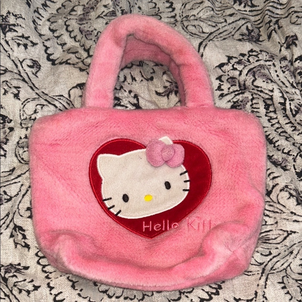 Hello Kitty Sanrio Pink Heart Faux Fur Plush Bag Purse - Picture 4 of 10